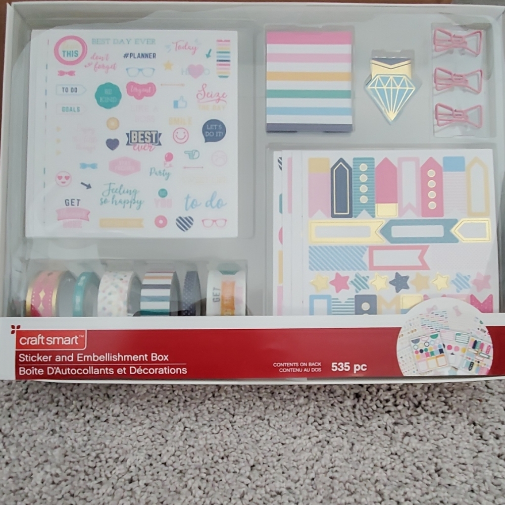 SCRAPBOOKING STICKERS AND EMBELLISHMENT BOX - Picture 1 of 4